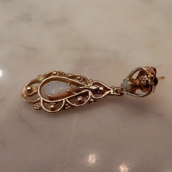 Single 14K Yellow Gold and Opal Dangle Earring - Picture 2 of 5